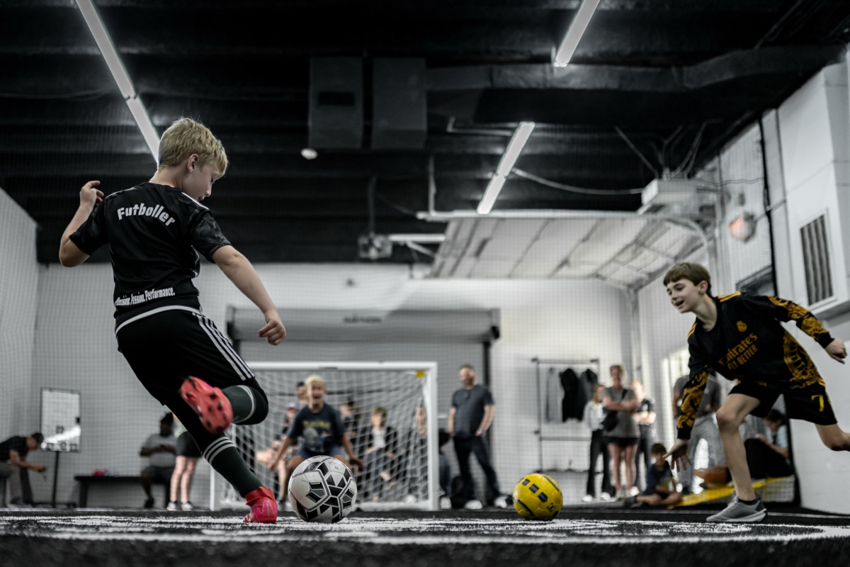 Futbol Factory players in a small-sided game
